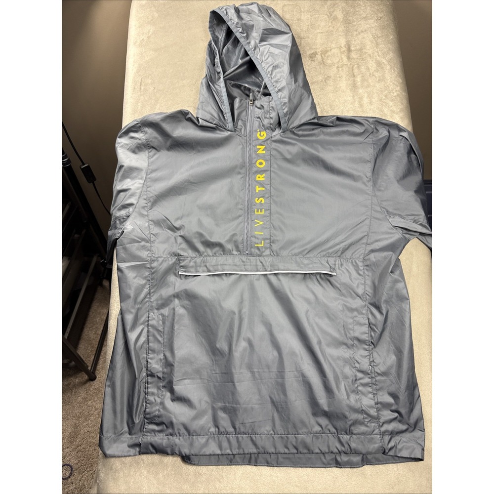 VTG‎ Nike Livestrong Jacket Mens Med Windbreaker Hooded 1/2 Zip Anorak Gray NICE
